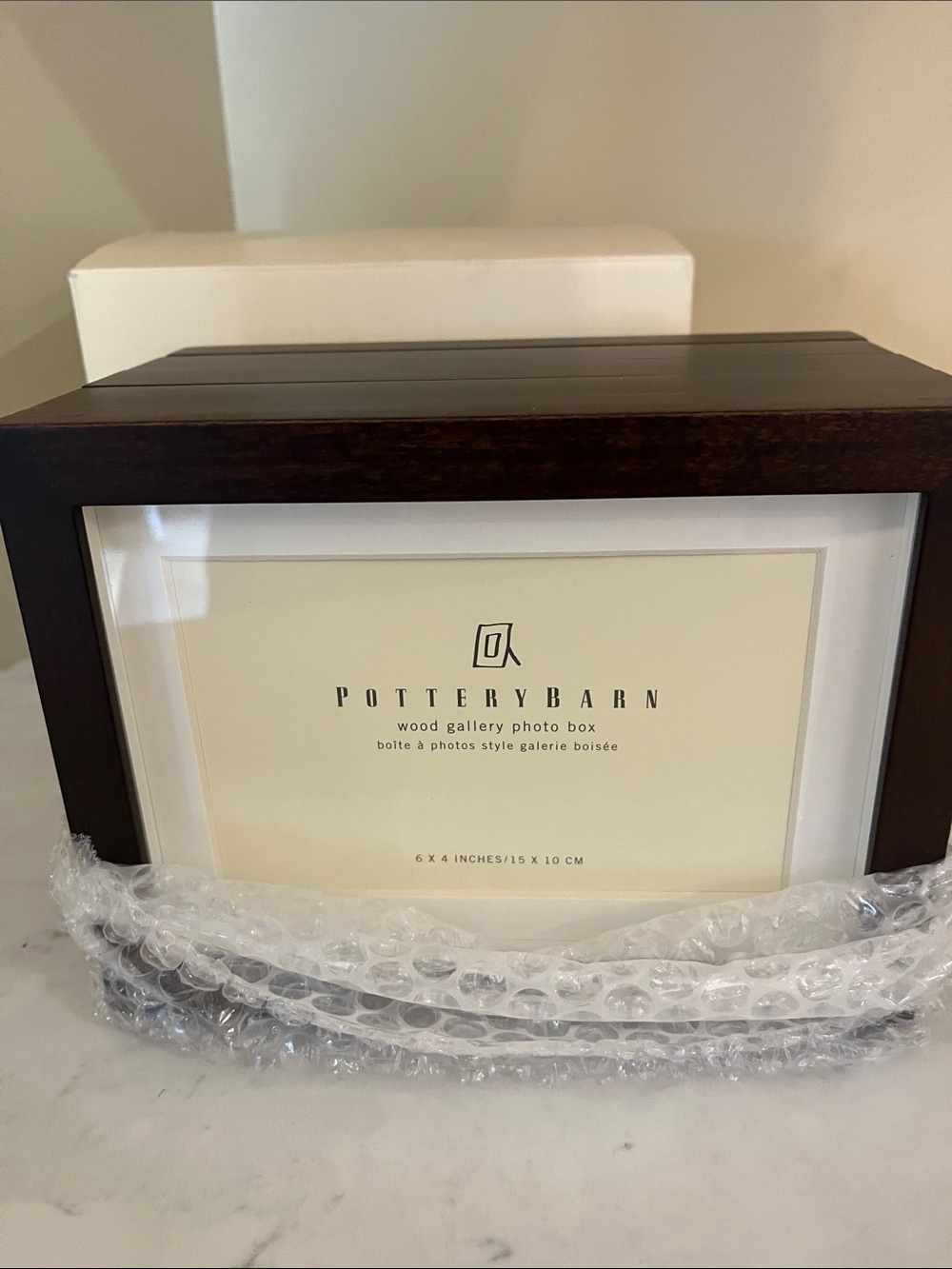 Pottery Barn Dark Brown Wood Photo Box with Clear Front